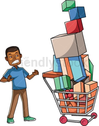 Black consumer with full shopping cart. PNG - JPG and vector EPS file formats (infinitely scalable). Image isolated on transparent background.