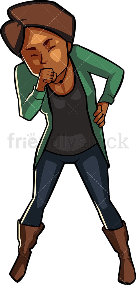 Black woman coughing. PNG - JPG and vector EPS file formats (infinitely scalable). Image isolated on transparent background.