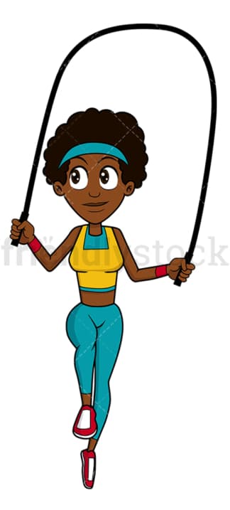 Black woman exercising with jumping rope. PNG - JPG and vector EPS file formats (infinitely scalable). Image isolated on transparent background.