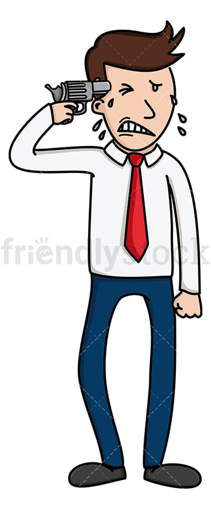 Business man holding gun to his head. PNG - JPG and vector EPS file formats (infinitely scalable). Image isolated on transparent background.