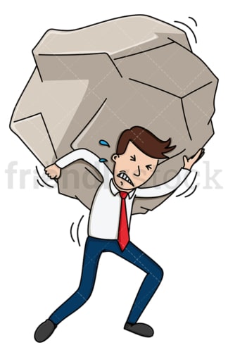 Struggling businessman carrying giant stone. PNG - JPG and vector EPS (infinitely scalable).