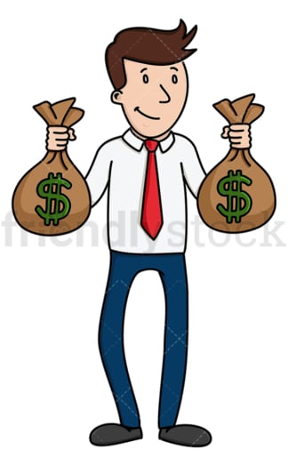 Businessman holding bags of money. PNG - JPG and vector EPS (infinitely scalable).