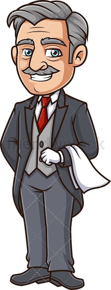 Butler with folded towel. PNG - JPG and vector EPS (infinitely scalable).