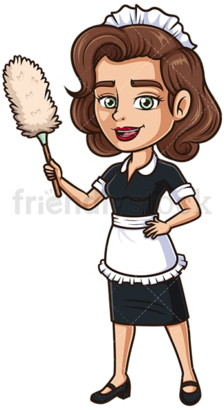Maid holding lambswool duster. PNG - JPG and vector EPS (infinitely scalable).
