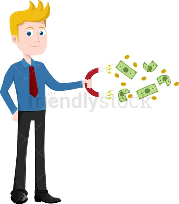 Man attracting money with magnet. PNG - JPG and vector EPS file formats (infinitely scalable). Image isolated on transparent background.