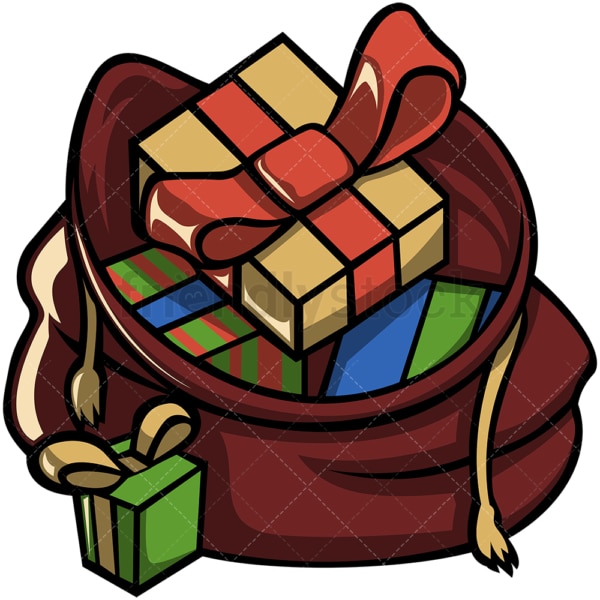 Open santa's sack with christmas gifts. PNG - JPG and vector EPS file formats (infinitely scalable). Image isolated on transparent background.