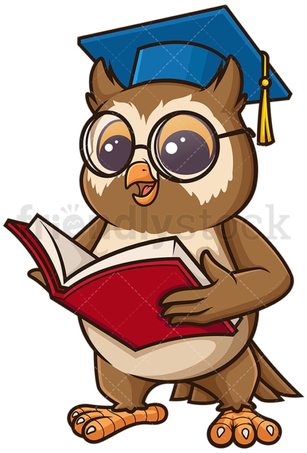 Owl teacher holding open book. PNG - JPG and vector EPS (infinitely scalable).