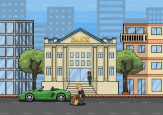 Rich man getting money to the bank. PNG - JPG and vector EPS file formats (infinitely scalable). Image isolated on transparent background.