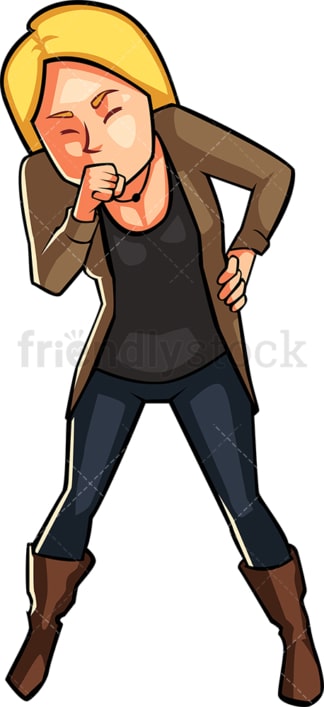 Woman coughing into her right hand. PNG - JPG and vector EPS file formats (infinitely scalable). Image isolated on transparent background.