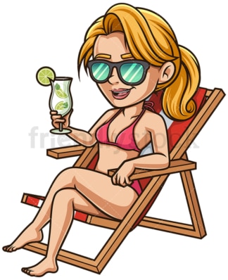 Woman in biking on beach chair. PNG - JPG and vector EPS (infinitely scalable).