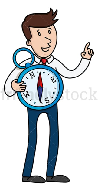 Businessman Holding Giant Compass Cartoon Clipart Vector - FriendlyStock