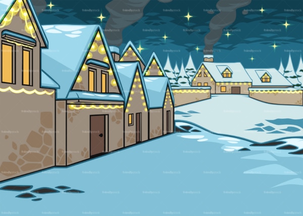 Covered in snow village houses background. PNG - JPG and vector EPS file formats (infinitely scalable). Image isolated on transparent background.