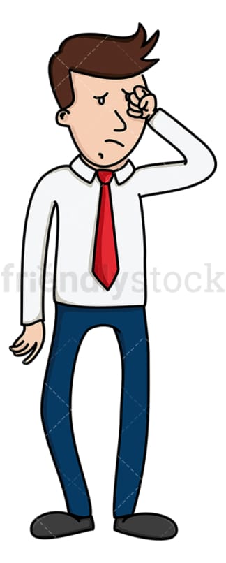 Whining business man rubbing his eye. PNG - JPG and vector EPS file formats (infinitely scalable). Image isolated on transparent background.