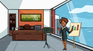 Black woman making a video at the office. PNG - JPG and vector EPS file formats (infinitely scalable). Image isolated on transparent background.
