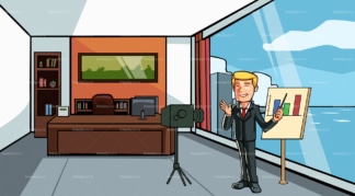 Man at the office taking a video of himself. PNG - JPG and vector EPS file formats (infinitely scalable). Image isolated on transparent background.