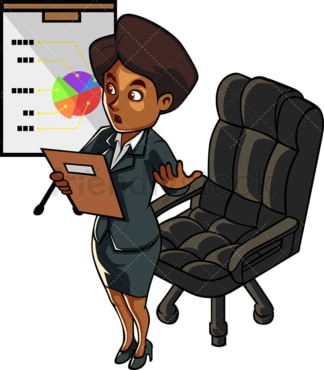 Black female executive presenting. PNG - JPG and vector EPS file formats (infinitely scalable). Image isolated on transparent background.