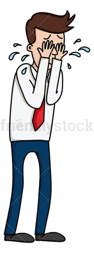 Emotional businessman crying loudly. PNG - JPG and vector EPS file formats (infinitely scalable). Image isolated on transparent background.
