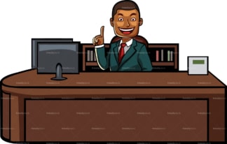 Black business man behind desk. PNG - JPG and vector EPS file formats (infinitely scalable). Image isolated on transparent background.