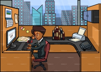 Black female employee working nine to five. PNG - JPG and vector EPS file formats (infinitely scalable). Image isolated on transparent background.