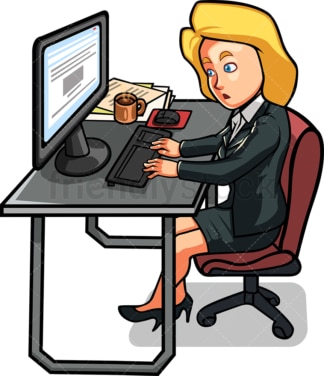 Corporate woman working on a computer. PNG - JPG and vector EPS file formats (infinitely scalable). Image isolated on transparent background.