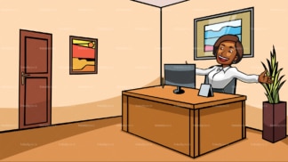 Black business woman feeling happy at work. PNG - JPG and vector EPS file formats (infinitely scalable). Image isolated on transparent background.