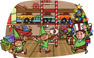 Elves having fun at santa's workshop. PNG - JPG and vector EPS file formats (infinitely scalable). Image isolated on transparent background.