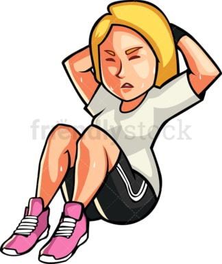 A blonde womAn doing crunches. PNG - JPG and vector EPS file formats (infinitely scalable). Image isolated on transparent background.