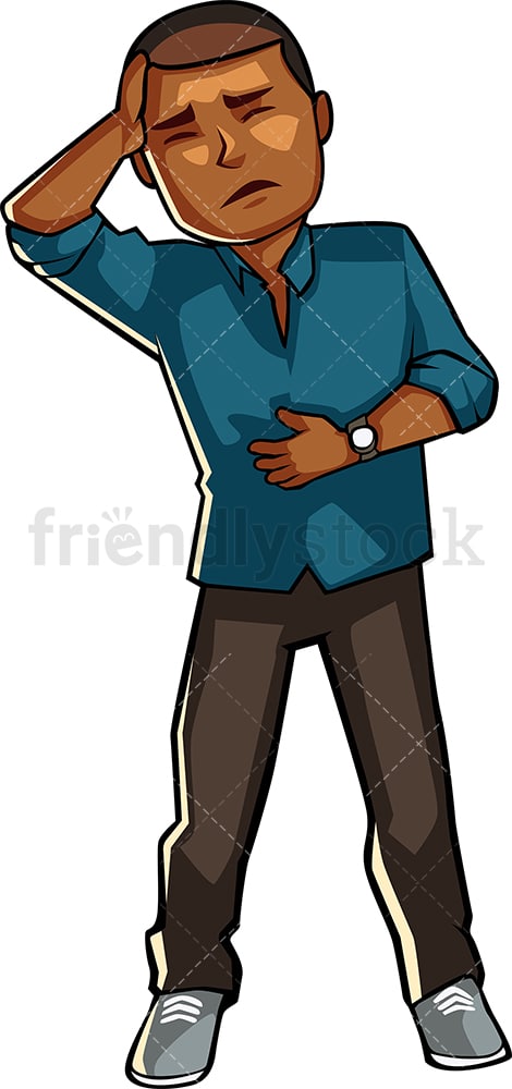 Black man feeling ill. PNG - JPG and vector EPS file formats (infinitely scalable). Image isolated on transparent background.