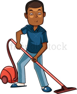Black man using vacuum cleaner. PNG - JPG and vector EPS file formats (infinitely scalable). Image isolated on transparent background.