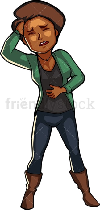 Black woman having headache. PNG - JPG and vector EPS file formats (infinitely scalable). Image isolated on transparent background.