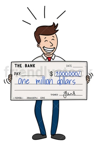 Businessman holding million dollar check. PNG - JPG and vector EPS (infinitely scalable).