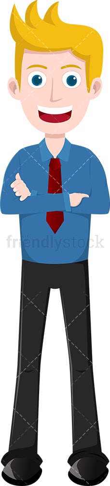 Ecstatic young businessman crossing his arms. PNG - JPG and vector EPS file formats (infinitely scalable). Image isolated on transparent background.