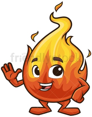 Flame mascot waving. PNG - JPG and vector EPS (infinitely scalable).