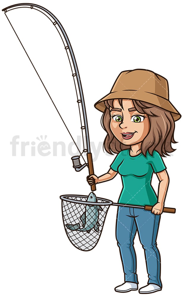 Download Hispanic Woman Fishing Cartoon Clipart Vector - FriendlyStock