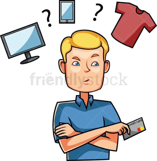 Male consumer having trouble deciding. PNG - JPG and vector EPS file formats (infinitely scalable). Image isolated on transparent background.