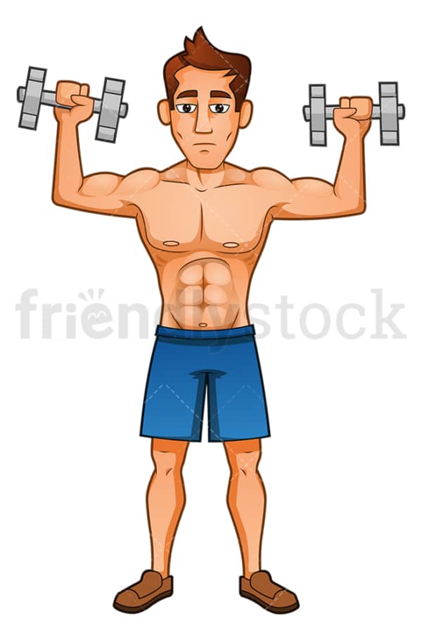 Muscular man shoulder press with dumbbells. PNG - JPG and vector EPS (infinitely scalable).