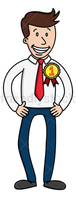 Proud businessman wearing winner's ribbon. PNG - JPG and vector EPS (infinitely scalable).