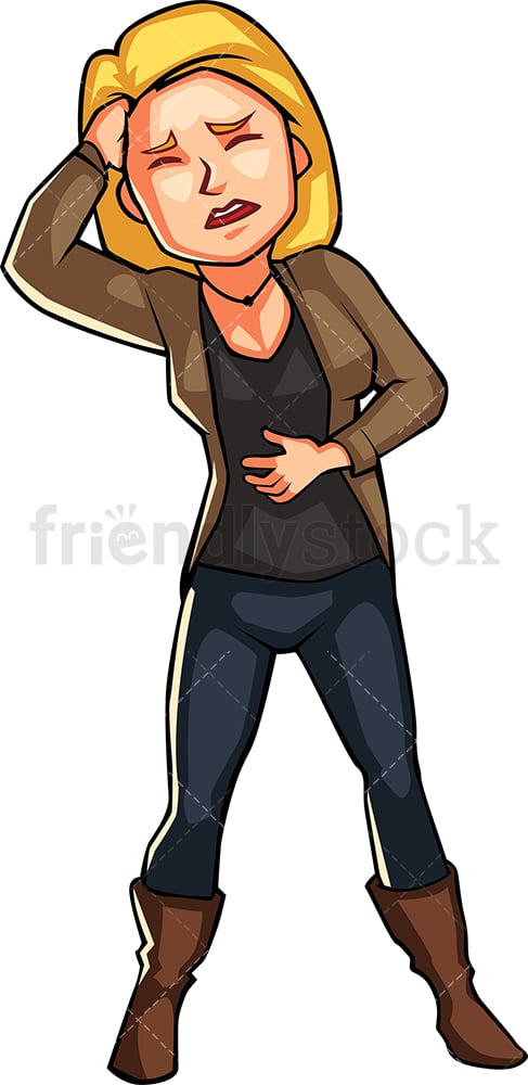 Woman suffering from headache. PNG - JPG and vector EPS file formats (infinitely scalable). Image isolated on transparent background.