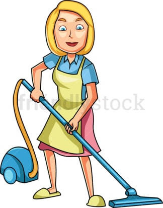 Woman using canister vacuum cleaner. PNG - JPG and vector EPS file formats (infinitely scalable). Image isolated on transparent background.