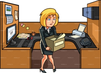 Worried woman getting fired from work. PNG - JPG and vector EPS file formats (infinitely scalable). Image isolated on transparent background.