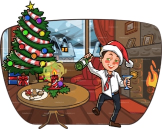 Drunk man in living room at christmas. PNG - JPG and vector EPS file formats (infinitely scalable). Image isolated on transparent background.
