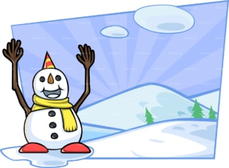 Snowman in front of snowy hills & mountains. PNG - JPG and vector EPS file formats (infinitely scalable). Image isolated on transparent background.