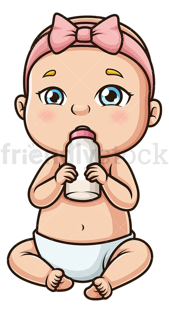 Baby girl drinking bottle milk. PNG - JPG and vector EPS (infinitely scalable).