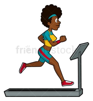 Black girl running on treadmill. PNG - JPG and vector EPS file formats (infinitely scalable). Image isolated on transparent background.