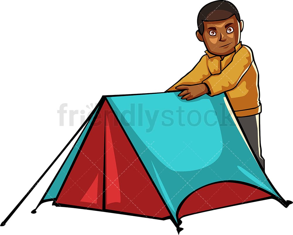 Black Man By His Tent While Camping Outdoors Cartoon ...