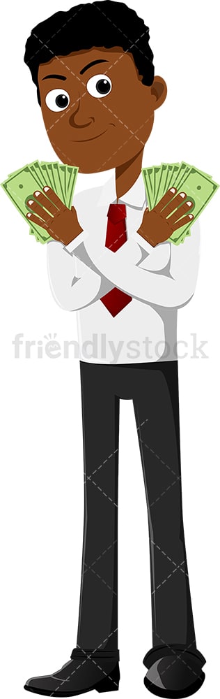 Black man holding some money in each hand. PNG - JPG and vector EPS file formats (infinitely scalable). Image isolated on transparent background.