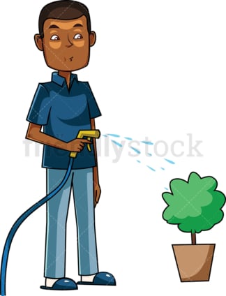 black man watering plant. PNG - JPG and vector EPS file formats (infinitely scalable). Image isolated on transparent background.