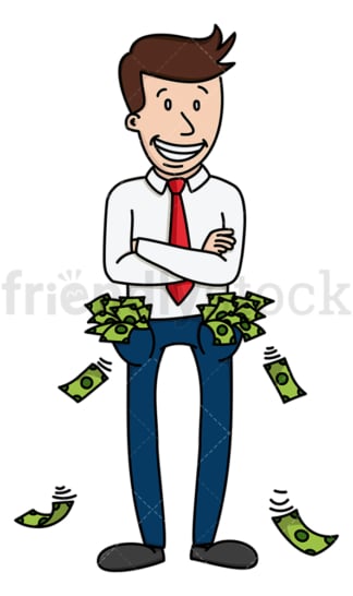 Businessman with wads of cash in pockets. PNG - JPG and vector EPS (infinitely scalable).