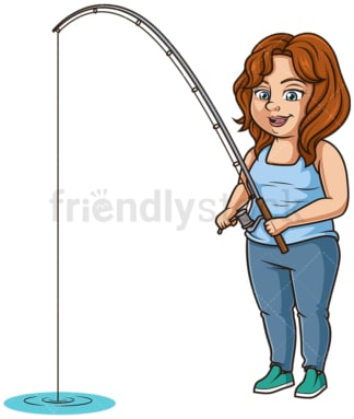 Chubby woman fishing. PNG - JPG and vector EPS (infinitely scalable).