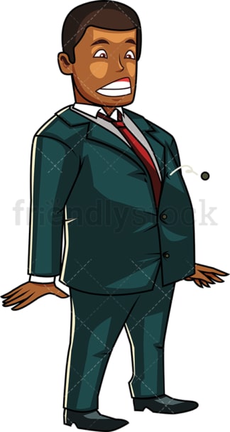 Fat black man button popping off jacket. PNG - JPG and vector EPS file formats (infinitely scalable). Image isolated on transparent background.